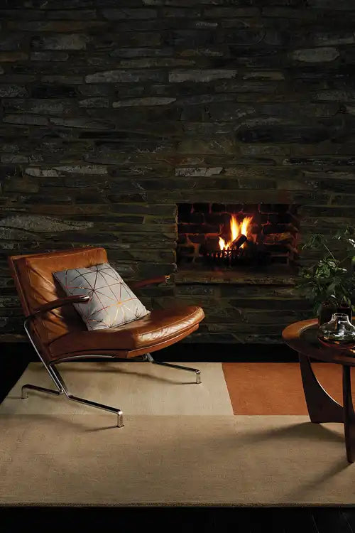 Asiatic blox copper Brown, Beige  Wool Rug.