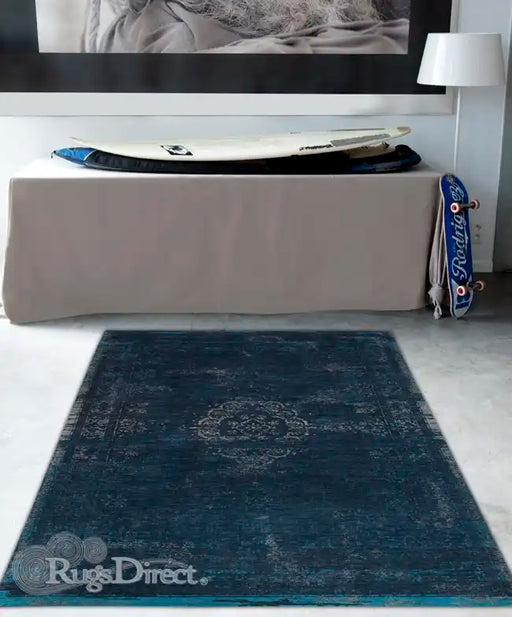 Louis de Poortere fading world blue night Blue Living Room Flat Weave Rug.