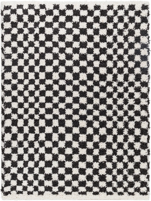 KITTU Shaggy Modern Plush Pile Dark Grey Checkered Rug