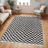 KITTU Shaggy Modern Plush Pile Dark Grey Checkered Rug