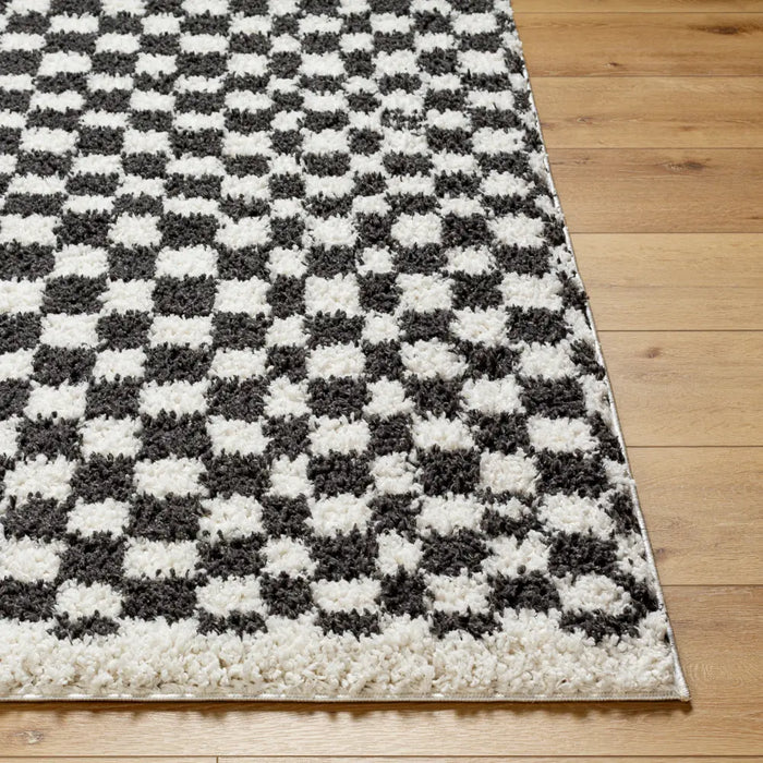 KITTU Shaggy Modern Plush Pile Dark Grey Checkered Rug