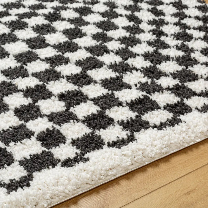 Grey Checked Rug KITTU Shaggy Modern Plush Pile Dark Grey Checkered Rug Black Rug ...
