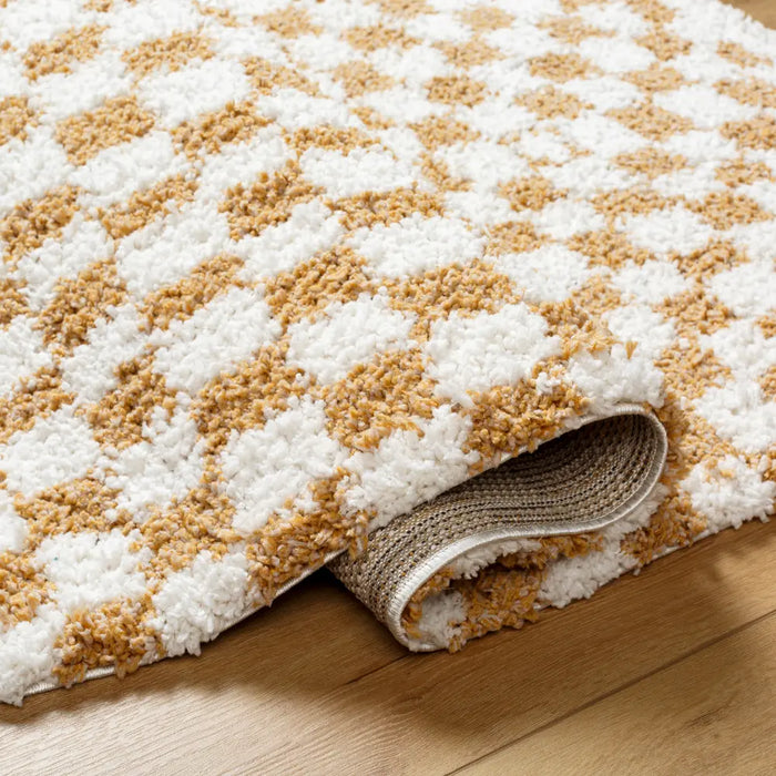 KITTU Shaggy Modern Plush Pile Saffron Checkered Rug