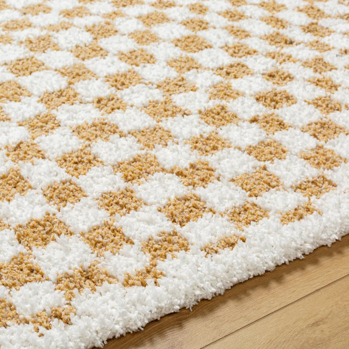 KITTU Shaggy Modern Plush Pile Saffron Checkered Rug