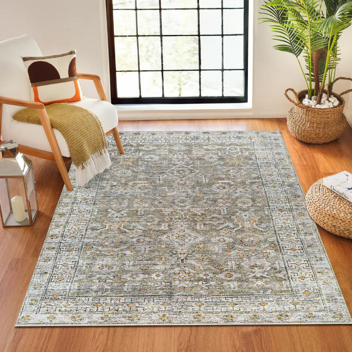 MAHAK Becki Owens x Livabliss Machine Washable Oriental Boho Khaki/Light Silver Rug