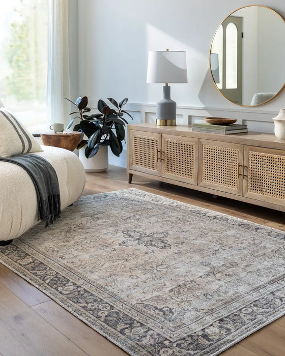 CHETNA Becki Owens x Livabliss Machine Washable Oriental Boho Warm Grey/Khaki Rug