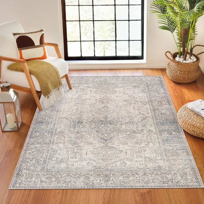 AASHI Becki Owens x Livabliss Vintage Traditional Oriental Boho Navy/Cream Rug