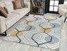 Serdim Rugs valencia 750 grey Grey, Yellow, Multicoloured Living Room Geometric Rug.