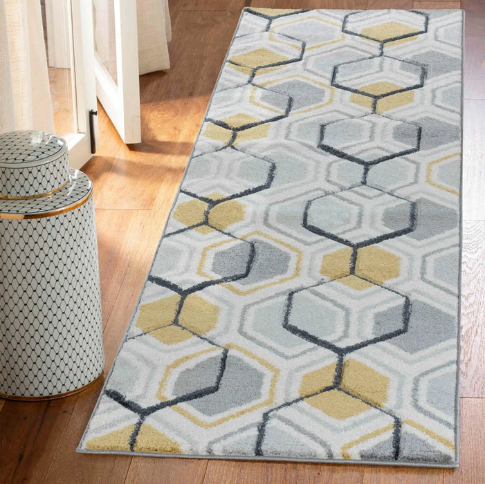 Serdim Rugs valencia 750 grey Grey, Yellow, Multicoloured Living Room Geometric Rug.