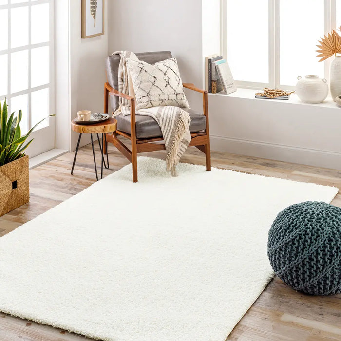 CLAIRE Shaggy Solid Color Plush Pile Off-White Rug White
