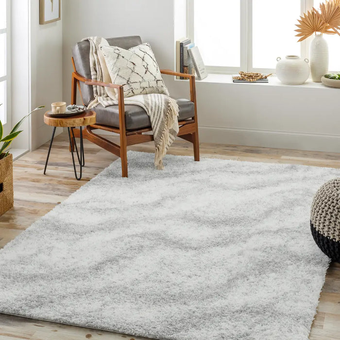 MARINA Shaggy Solid Color Plush Pile Grey Rug Grey