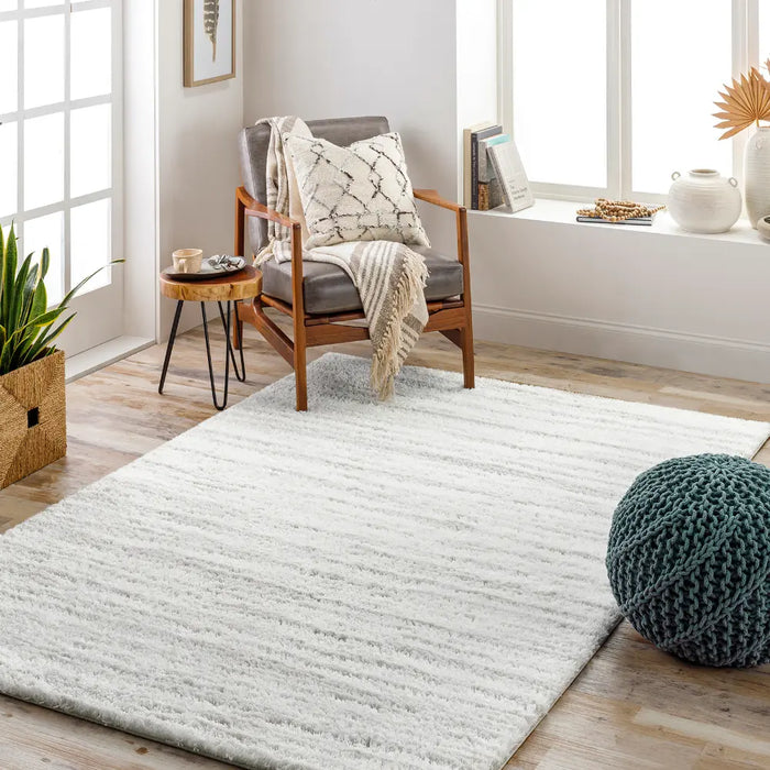 ADLEY Shaggy Modern Plush Pile Light Grey Rug