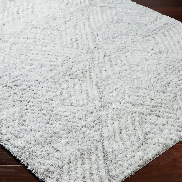 ALLIE Shaggy Geometric Plush Pile Light Grey Rug