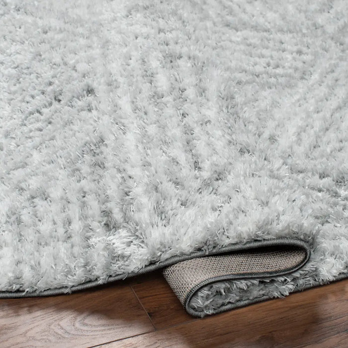 ALLIE Shaggy Geometric Plush Pile Light Grey Rug
