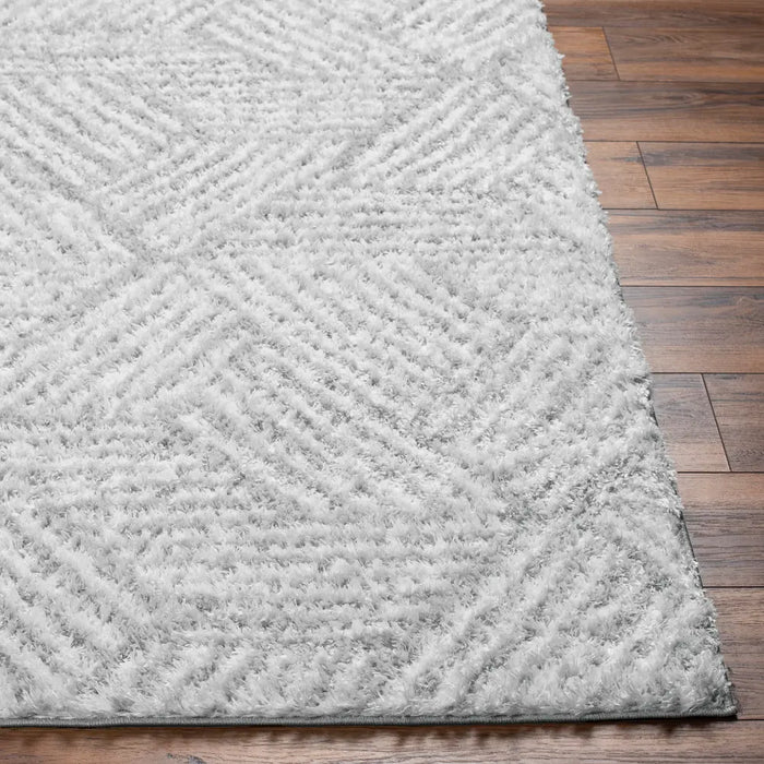ALLIE Shaggy Geometric Plush Pile Light Grey Rug