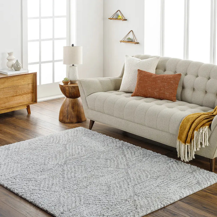 ALLIE Shaggy Geometric Plush Pile Light Grey Rug