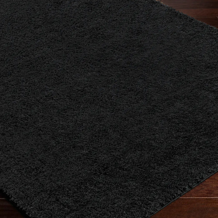 CLAIRE Shaggy Solid Color Plush Pile Black Rug Black