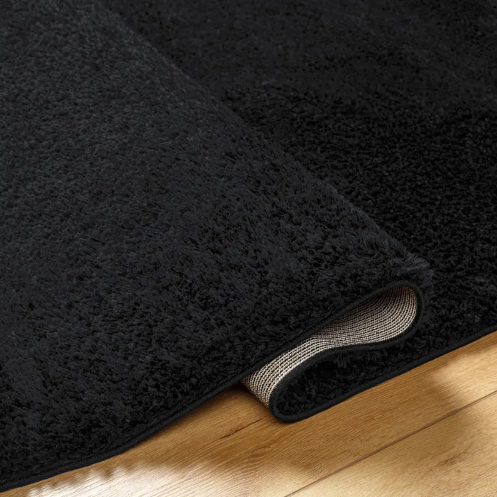 CLAIRE Shaggy Solid Color Plush Pile Black Rug Black