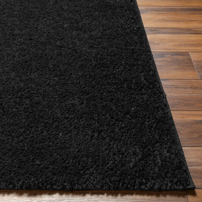CLAIRE Shaggy Solid Color Plush Pile Black Rug Black