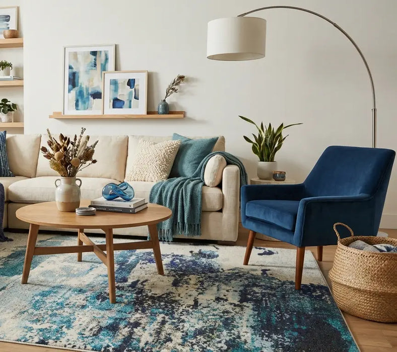 Celestial CES02 Ivory Teal Blue Rug