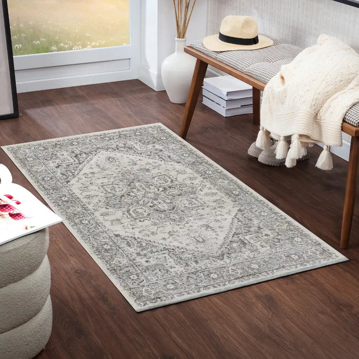FARAH Vintage Traditional Oriental Boho Grey/White Rug