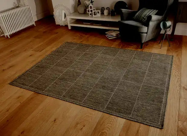 Checked Flatweave Grey Rug