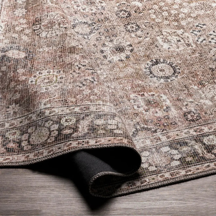 PEYTON Machine Washable Traditionnal Boho Brown Rug