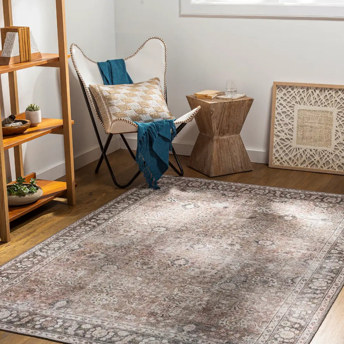 PEYTON Machine Washable Traditionnal Boho Brown Rug