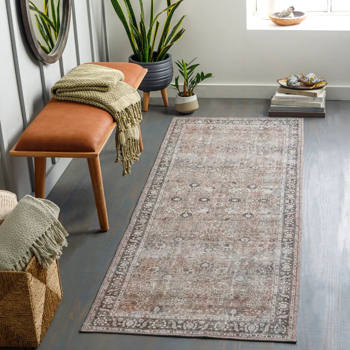 PEYTON Machine Washable Traditionnal Boho Brown Rug
