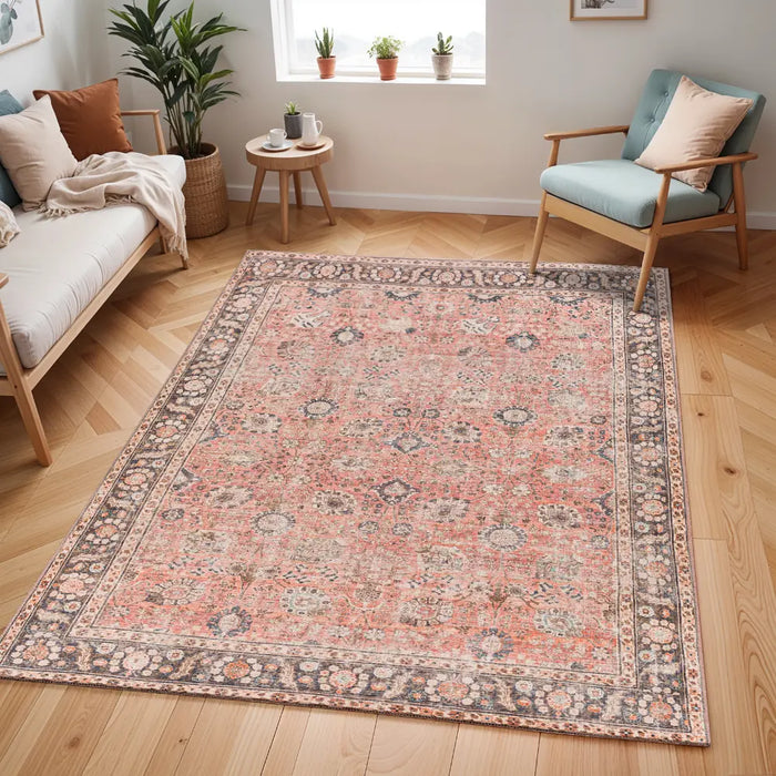 PEYTON Machine Washable Traditionnal Boho Burnt Orange Rug