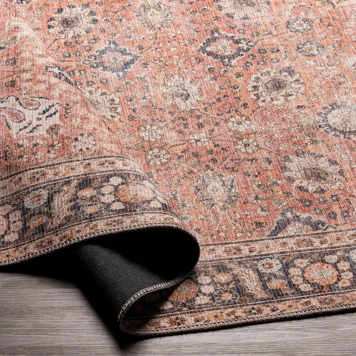 PEYTON Machine Washable Traditionnal Boho Burnt Orange Rug