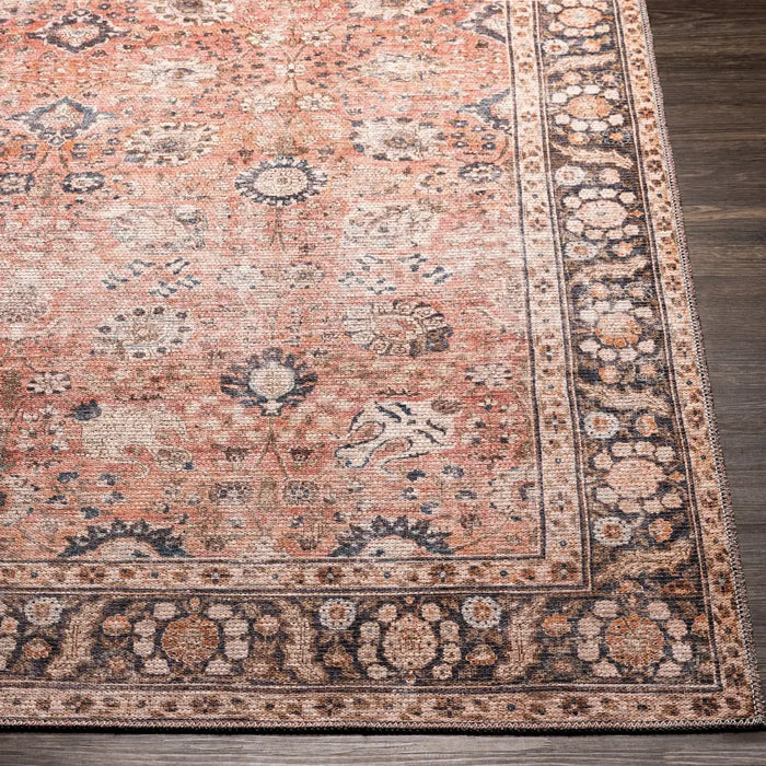 PEYTON Machine Washable Traditionnal Boho Burnt Orange Rug
