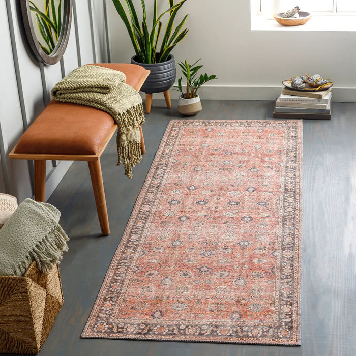 PEYTON Machine Washable Traditionnal Boho Burnt Orange Rug