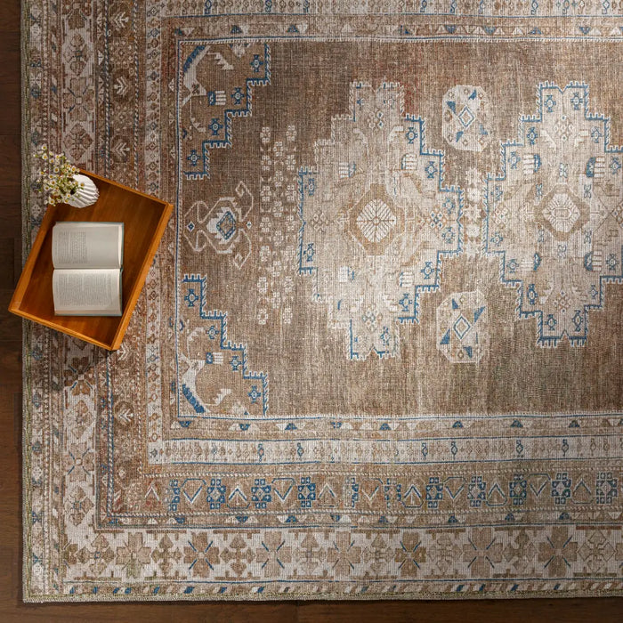 ATHENA Machine Washable Traditionnal Boho Brown Rug