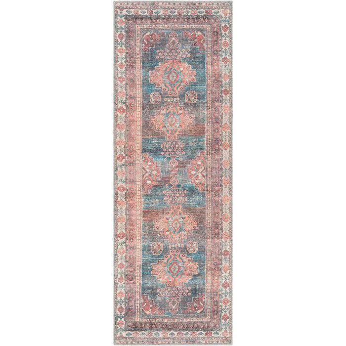 ATHENA Machine Washable Traditionnal Boho Coral Rug