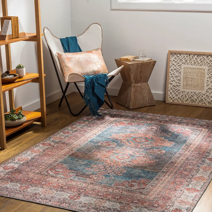 ATHENA Machine Washable Traditionnal Boho Coral Rug