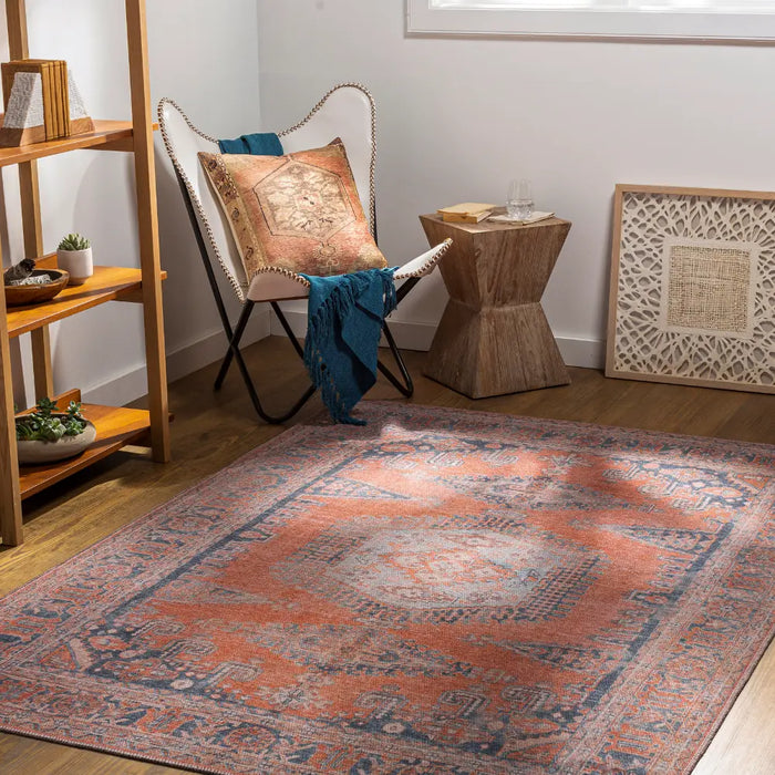 BLAIRE Machine Washable Traditionnal Boho Burnt Orange Rug