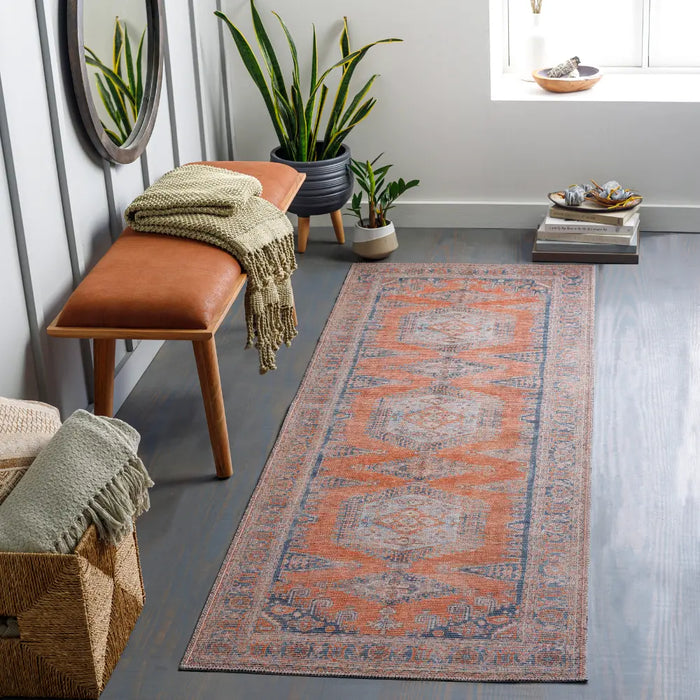 BLAIRE Machine Washable Traditionnal Boho Burnt Orange Rug