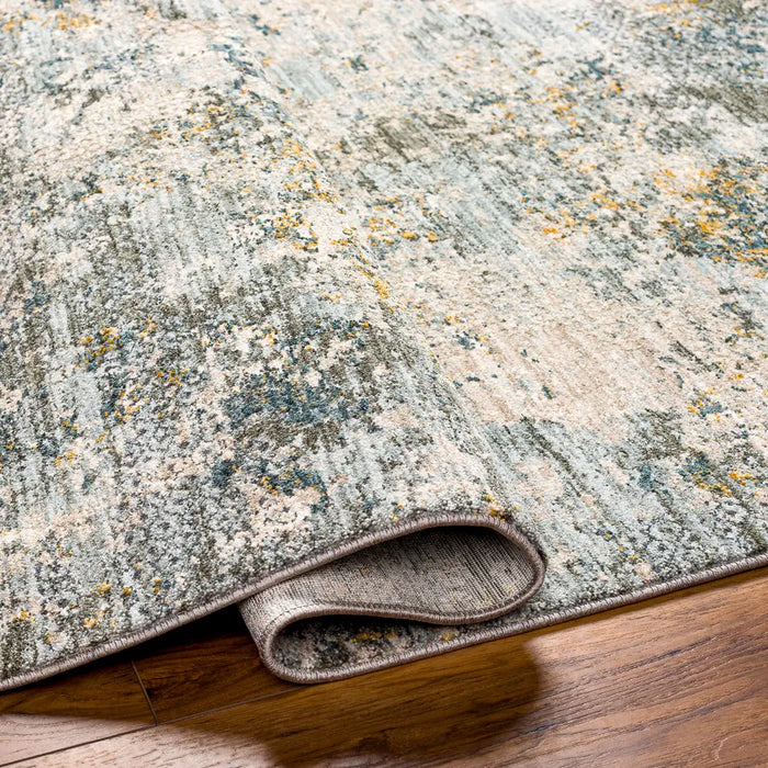 Dresden Vintage Green Grey Blue Yellow Traditional Boho Fringe Living Dining Bedroom Rug DRE2302