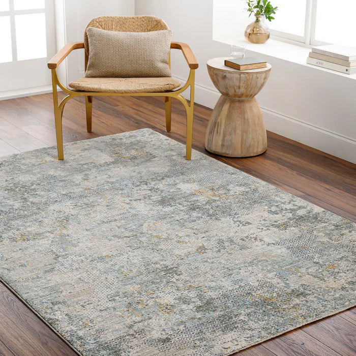 Dresden Vintage Green Grey Blue Yellow Traditional Boho Fringe Living Dining Bedroom Rug DRE2302