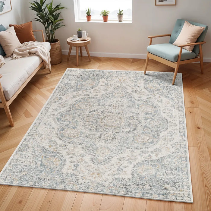 JULIA Vintage Traditional Oriental Boho Light Grey Rug