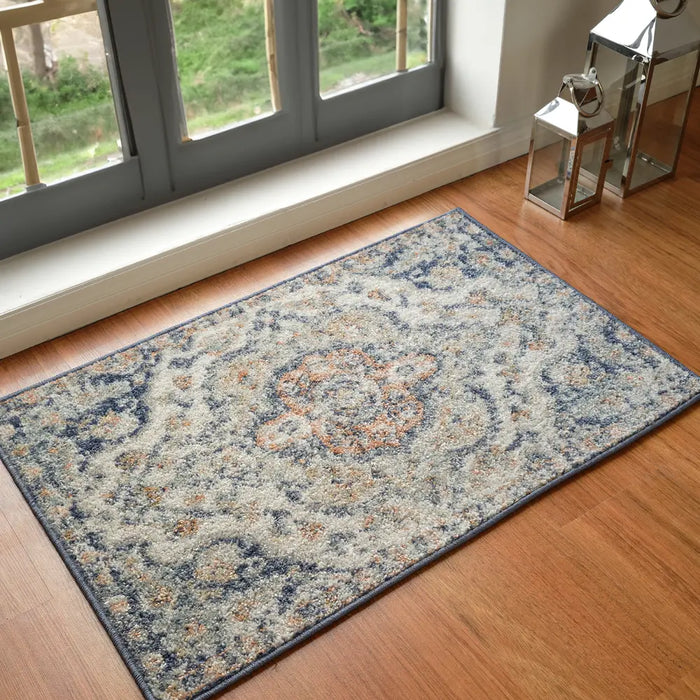 JULIA Vintage Traditional Oriental Boho Dark Blue Rug