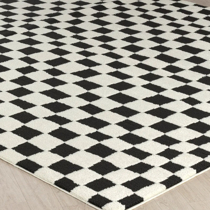 IRINA Scandi Modern High Pile Black/Ivory Checkered Rug