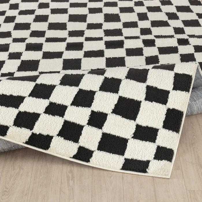 IRINA Scandi Modern High Pile Black/Ivory Checkered Rug