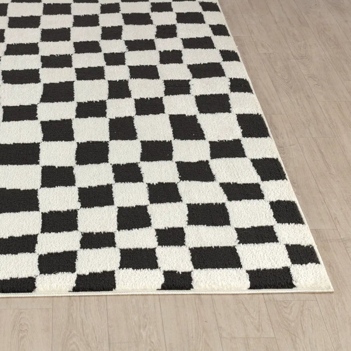 IRINA Scandi Modern High Pile Black/Ivory Checkered Rug