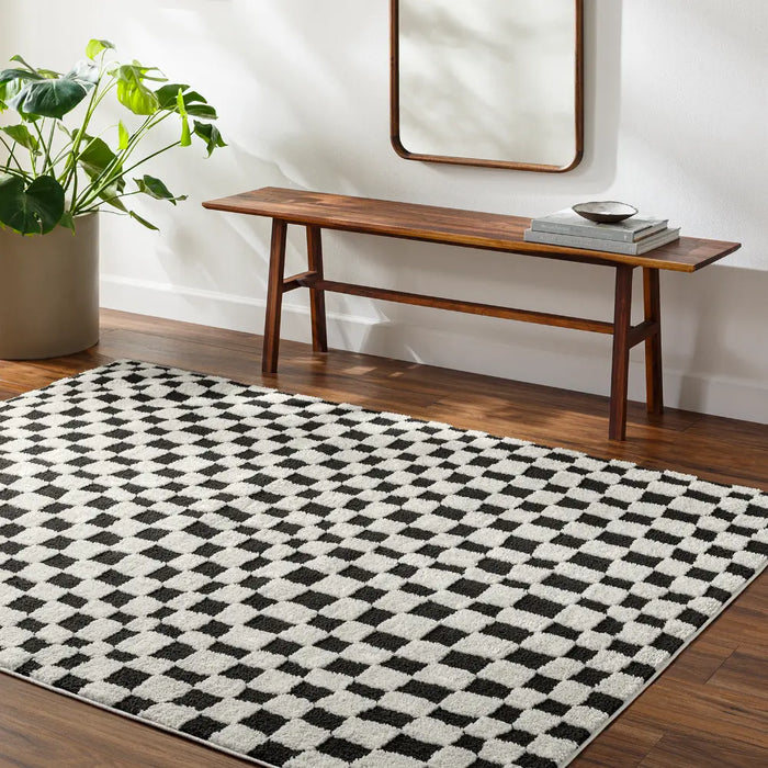 IRINA Scandi Modern High Pile Black/Ivory Checkered Rug