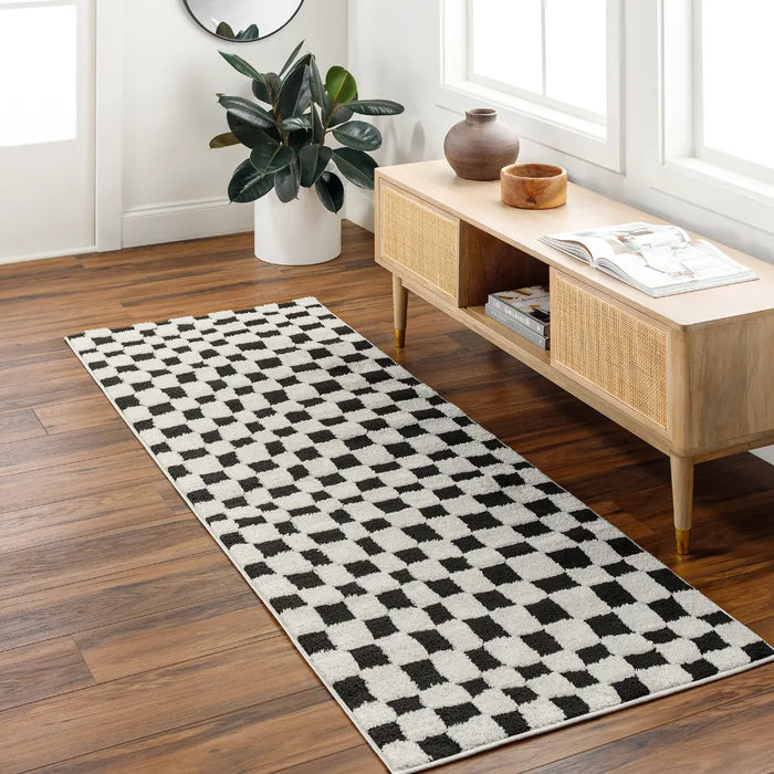 IRINA Scandi Modern High Pile Black/Ivory Checkered Rug