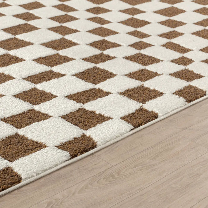 IRINA Scandi Modern High Pile Ivory/Brown Checkered Rug