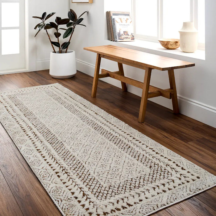 AMBRE Scandi Modern High Pile Ivory/Brown Rug