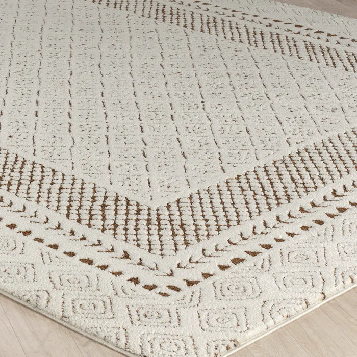AMBRE Scandi Modern High Pile Ivory/Brown Rug